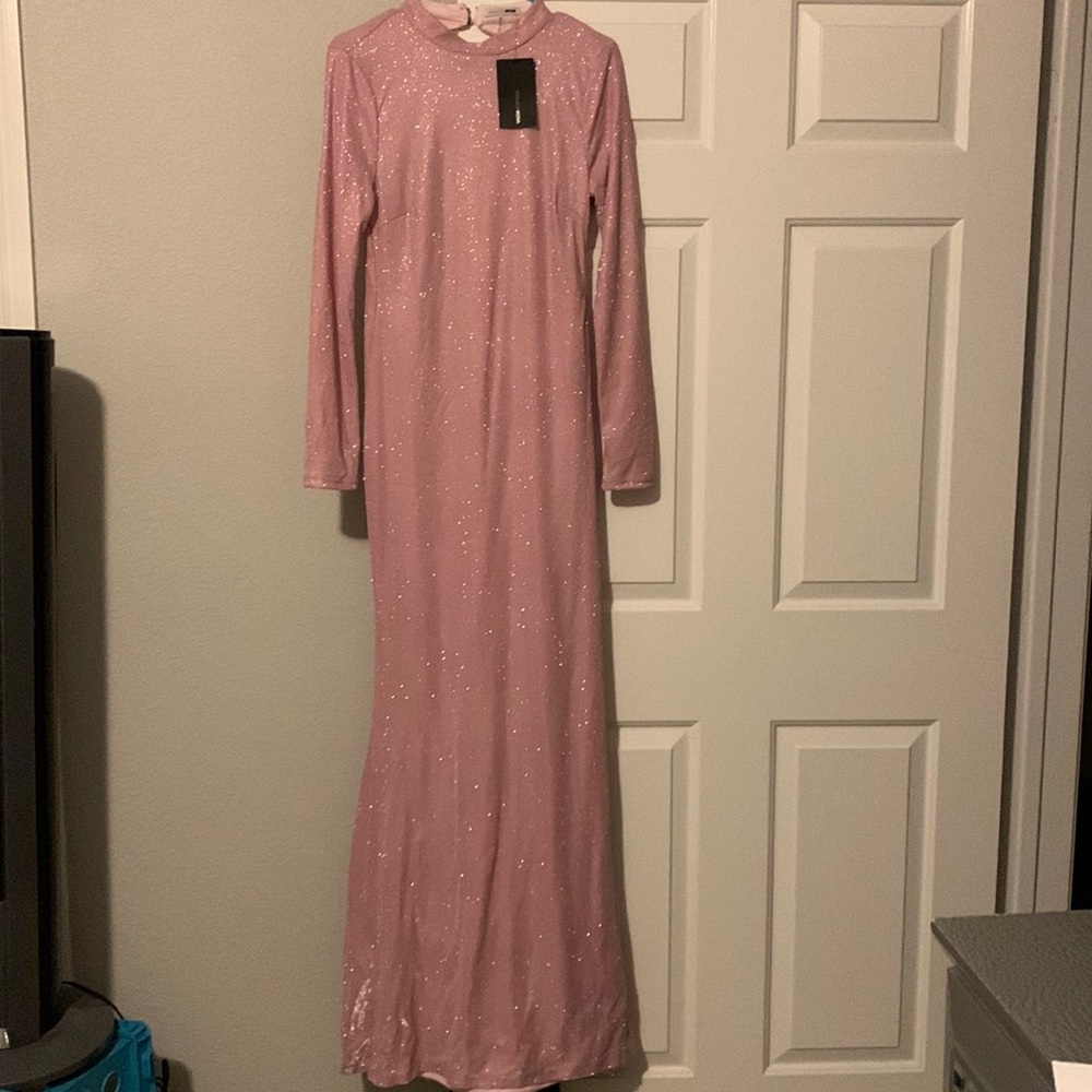 Never worn pink long back opened gown size large